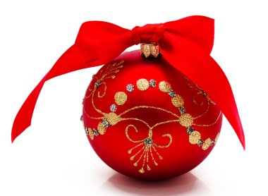 kurdele beyaz izole kırmızı Noel top