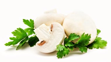 champignon mantar beyaz agaricus witn maydanoz