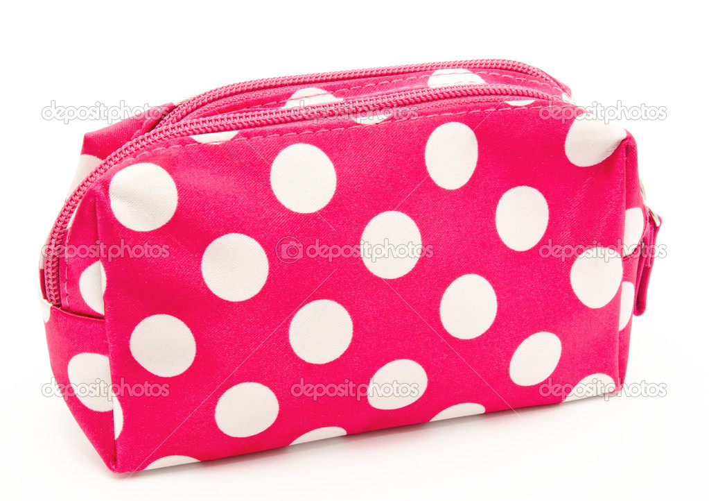Pink cosmetic bag isolated on a white