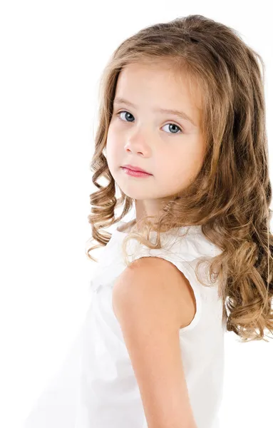 Portrait of sad adorable little girl isolated — Stock Photo, Image