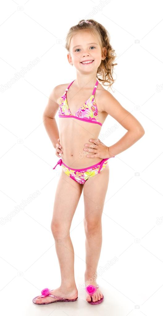 Cute smiling little girl in swimsuit Stock Photo by ©svetamart