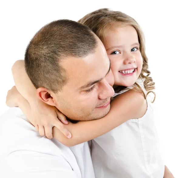 Portret van glimlachend vader en dochter geïsoleerd — Stockfoto