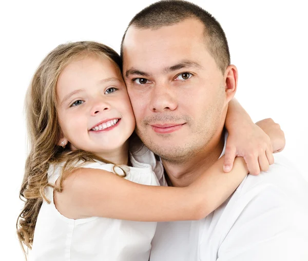 Retrato de padre e hija sonrientes aislados —  Fotos de Stock