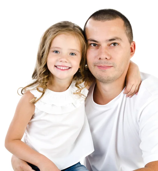 Portrait of smiling father and daughter isolated — Stock Photo, Image