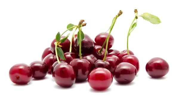 Sappige cherry bij blad geïsoleerd — Stockfoto