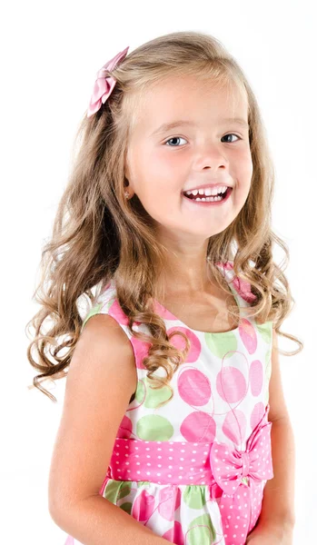 Счастливая маленькая девочка в платье принцессы изолированы — стоковое фото