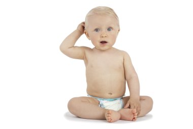 Surprised Baby scratching head on white background clipart