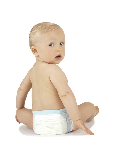 Baby Sitting turned around on white background — Stock Photo, Image