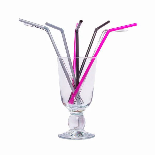 Multicolored Tubes Cocktails Crystal Glass White Background — Stock Photo, Image
