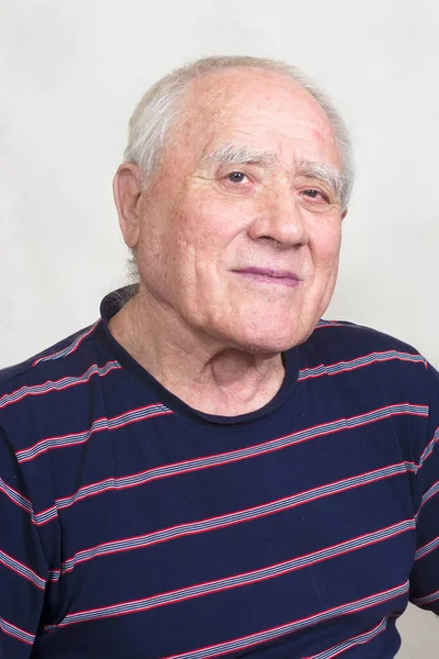 Portrait Elderly Man Striped Shirt — Stock Photo, Image