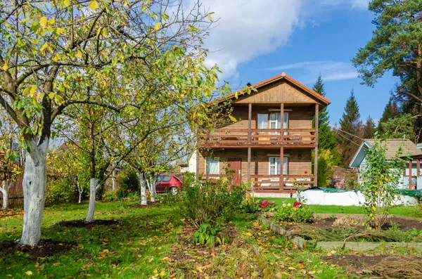 Imbiancare Alberi Nel Giardino Una Casa Campagna Autunno — Foto Stock