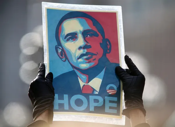 Obama "hope" poster door sheppard faire — Stockfoto