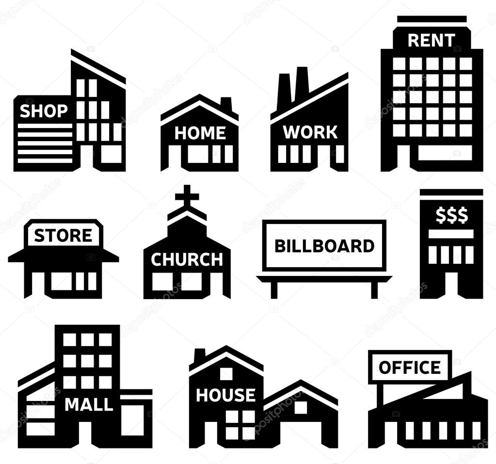 Building icons and symbols.