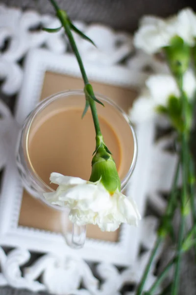 Stilleven Koffie Bloemen — Stockfoto