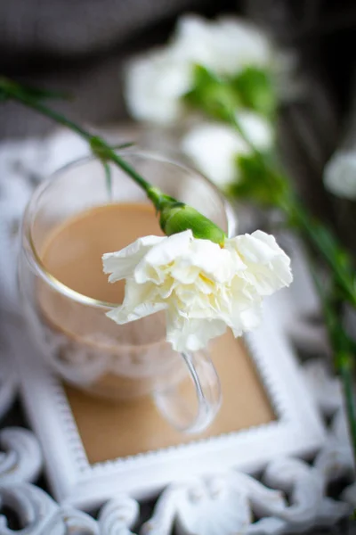 Stilleven Koffie Bloemen — Stockfoto