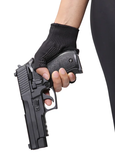 Woman holding gun — Stock Photo, Image