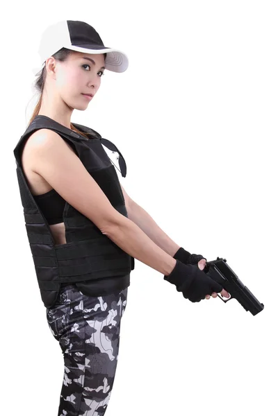 Vrouw en gun — Stockfoto