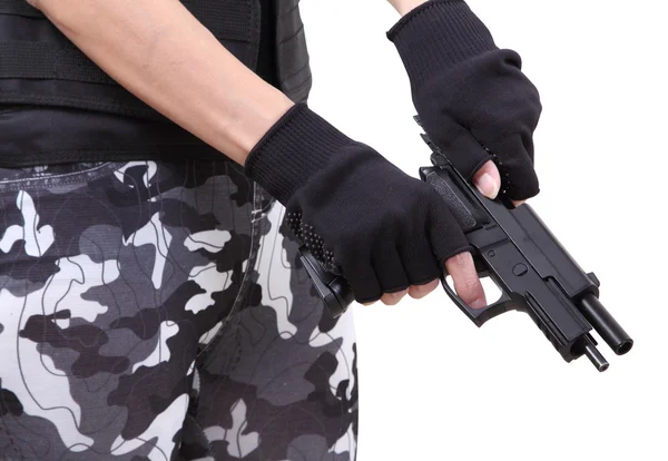 Gun and woman — Stock Photo, Image