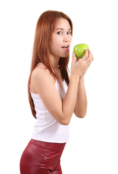 Mujer y manzana — Foto de Stock