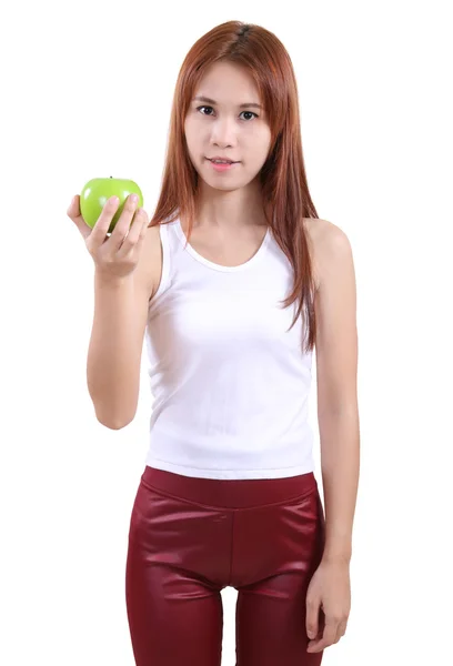 Žena a jablko — Stock fotografie