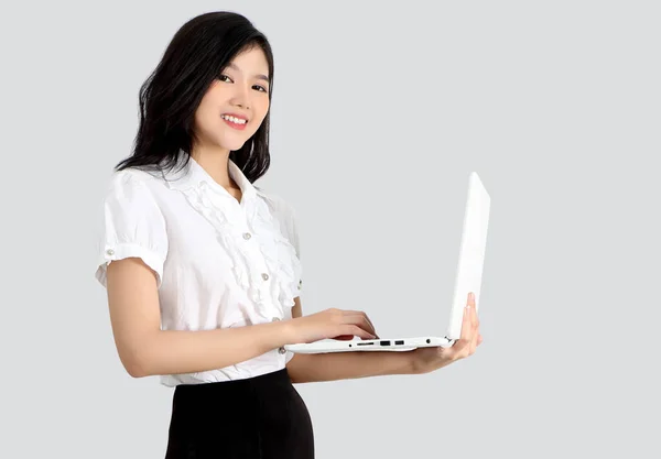 Asiático Mujer Negocios Trabajando Trabajo Labtop Hom — Foto de Stock