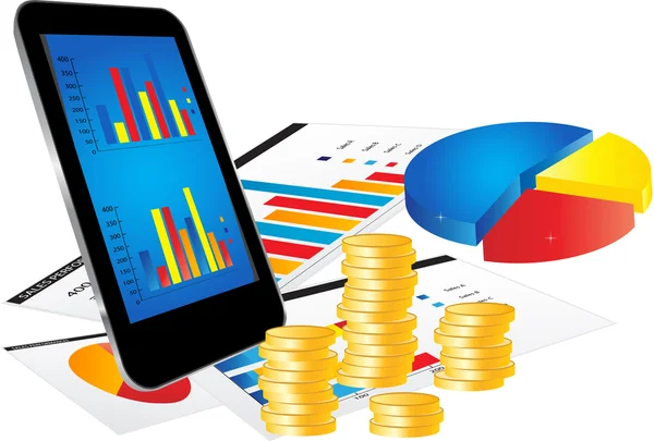 Conceito de Negócio com Smartphone e Gráficos — Vetor de Stock