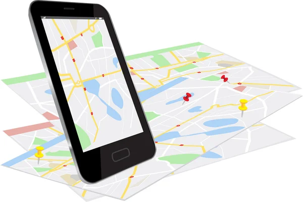Smartphone mit Navigationssystem — Stockvektor