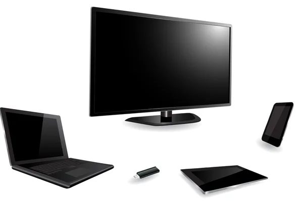 Smart-TV, Laptop, Tablet-PC, Smartphone und USB-Stick — Stockvektor