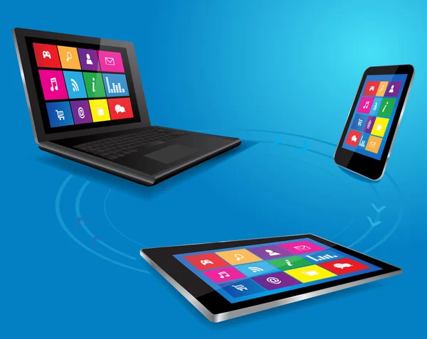 Modern dizüstü bilgisayar, tablet ve akıllı telefon — Stok Vektör