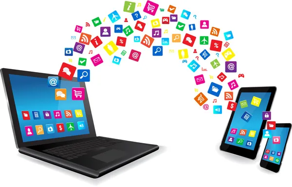 dizüstü bilgisayar, tablet pc ve apps ile akıllı telefon