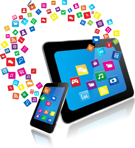 Tablet pc en smartphone met apps — Stockvector