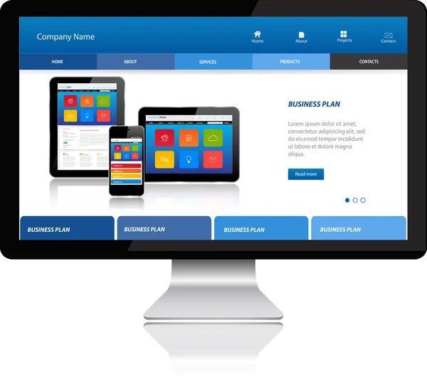 Responsive Website-Vorlage auf modernem Computer — Stockvektor