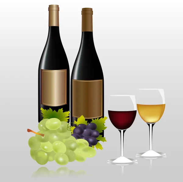 Copos e garrafas de vinho branco e tinto — Vetor de Stock