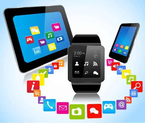 Smartwatch Smartphones Tablets und Apps — Stockvektor