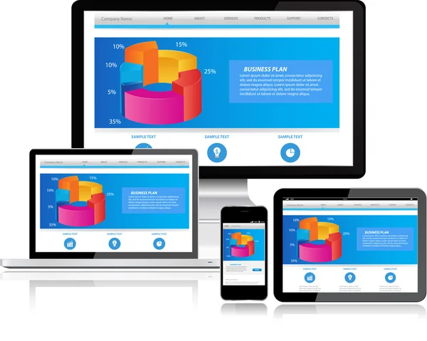 Plantilla de sitio web en múltiples dispositivos — Archivo Imágenes Vectoriales