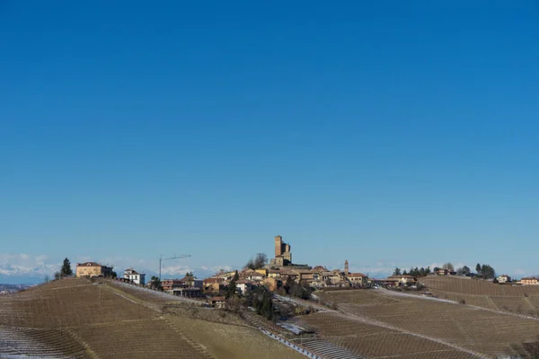 Von Schnee Bedeckte Hügel Der Langhe Piemont Italien — Stockfoto