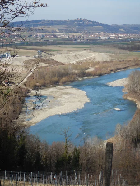 Tanaro River Langhe Hills Piedmont Italy — стоковое фото