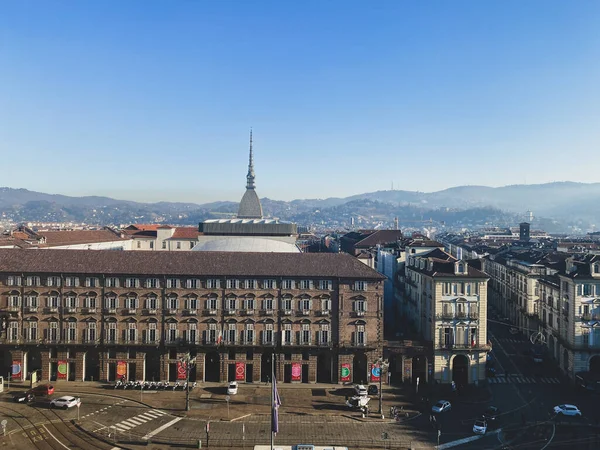 Overview Piazza Castello Turin Palazzo Madama Turin Piedmont Italy — Zdjęcie stockowe