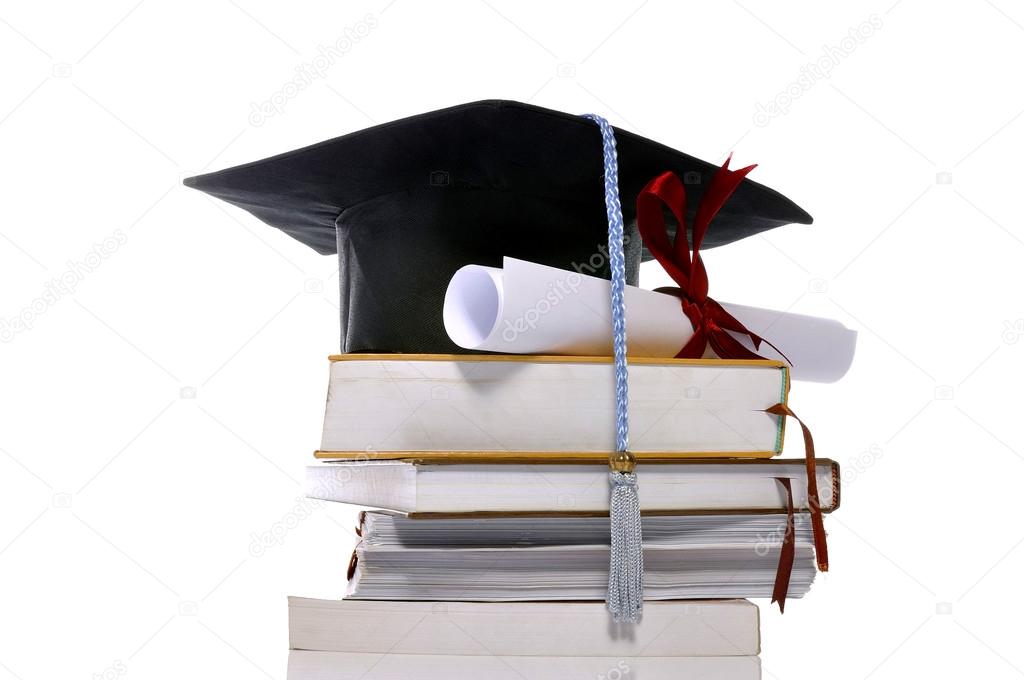 Graduation Cap, Books, And Scroll