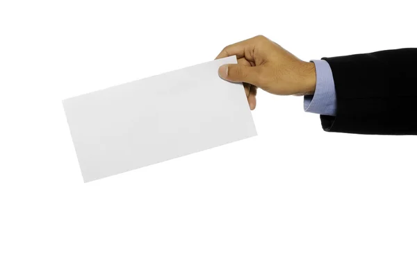 Homem segura envelope em branco — Fotografia de Stock