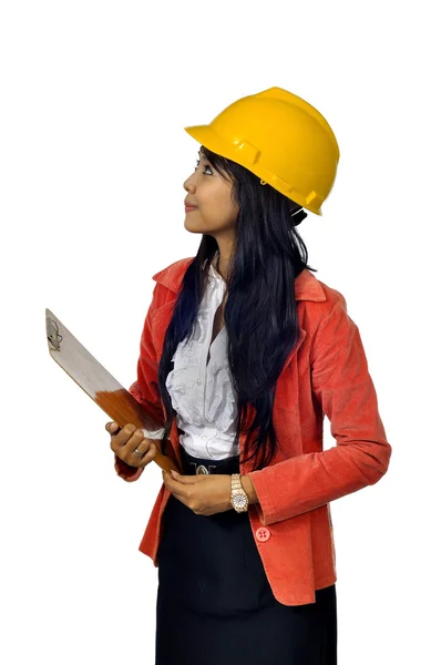 Asian Business Woman Holding Clipboard — Stock Photo, Image