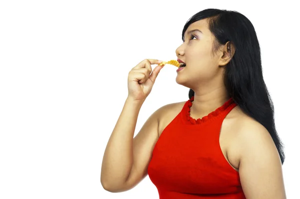 Gorda gordito chica comer —  Fotos de Stock