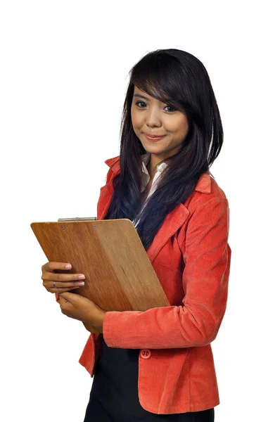 Asian Business Woman Holding Clipboard — Stock Photo, Image