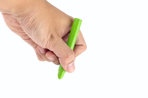 Hand Hold Green Crayon — Stock Photo, Image