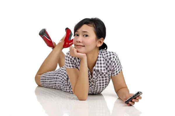 Vrouw en telefoon — Stockfoto