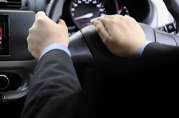 Business Man Driving A Card — Stock Photo, Image