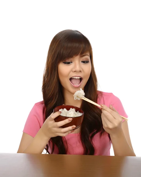 Asian Woman Eating Japanese Food — Stock Photo, Image