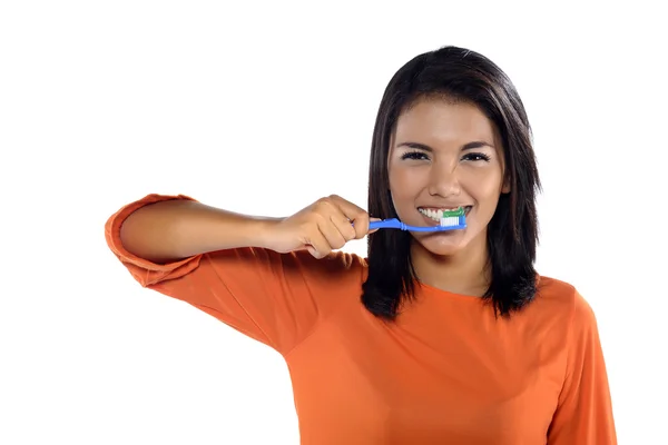 Woman Brushing Her Teeth Stock Image