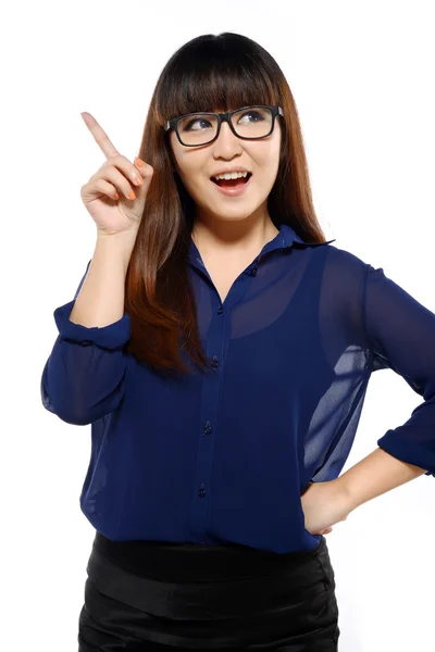 Successful young business asian woman with finger pointing — Stock Photo, Image