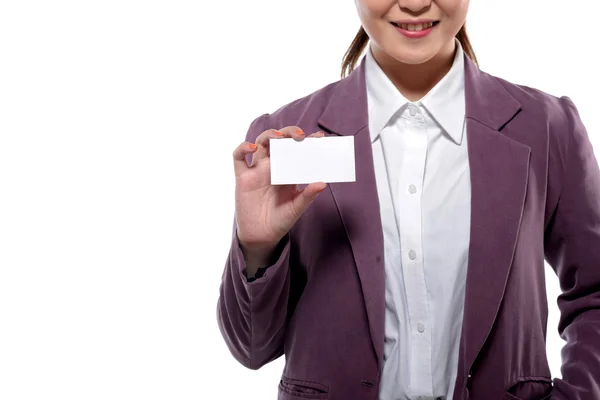 Asiatische Geschäftsfrau zeigt Visitenkarte — Stockfoto